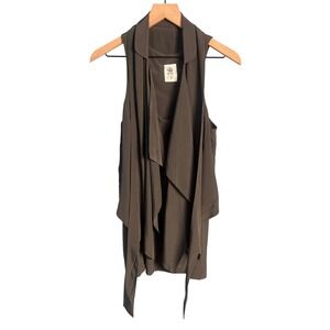 Ever 100% Silk Draped Vest Top Olive Green Sleeveless Collared Layering Gorpcore